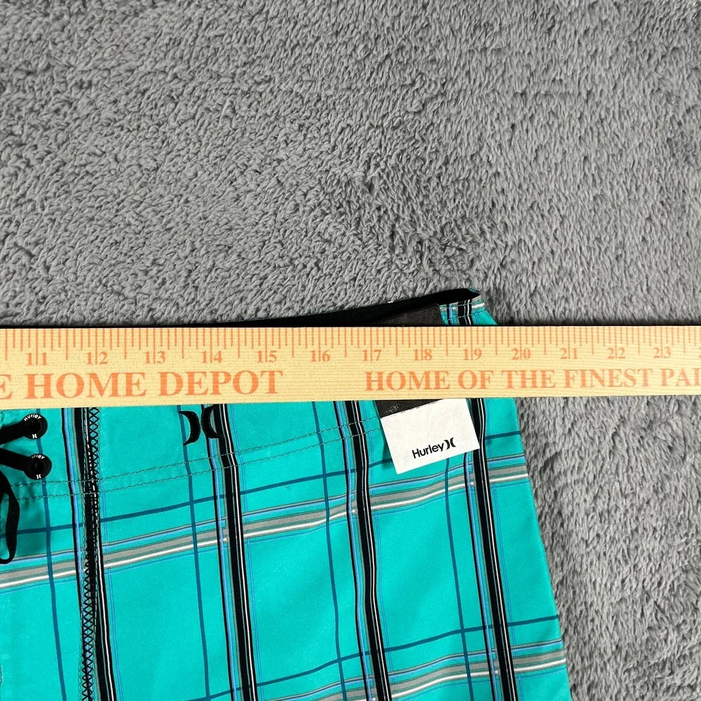Hurley Board Shorts Mens 38 Teal Plaid 22 in Swim Trunks Drawstring
